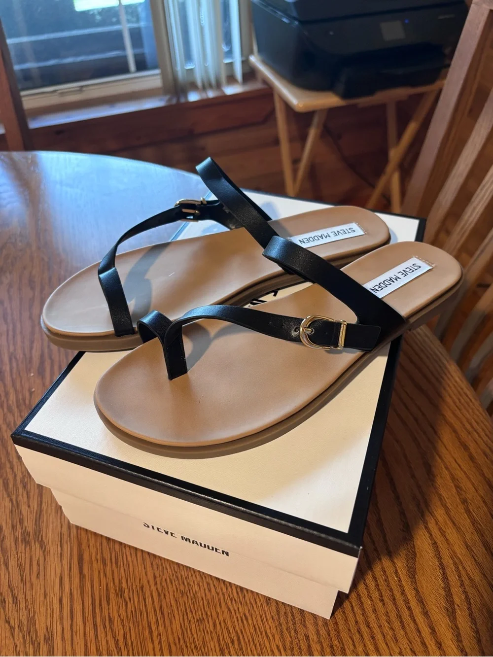 Steve Madden Black Strappy Buckle Slide Sandals